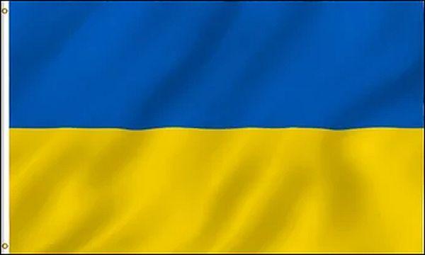 Ukrainian flag outdoor fabric, blue and yellow patriotic banner, national pride flag for celebrations and events, high-quality sports or political flags, from El Cheapo Flag Store.