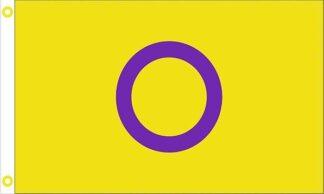 Yellow flag with a purple circle in the center, representing a bold and colorful design element from El Cheapo Flag Store.