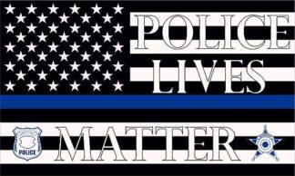 Black Lives Matter flag featuring the American flag with police symbols, emphasizing support for law enforcement and social justice. Perfect for patriotic and activist displays.