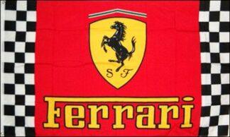 Ferrari flag with iconic crest and bold logo, perfect for car enthusiasts and racing fans, available at El Cheapo Flag Store.