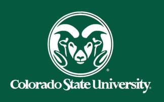 Colorado State University logo featuring a stylized ram's head on a green background. Perfect for university merchandise, promotional flags, and educational apparel.